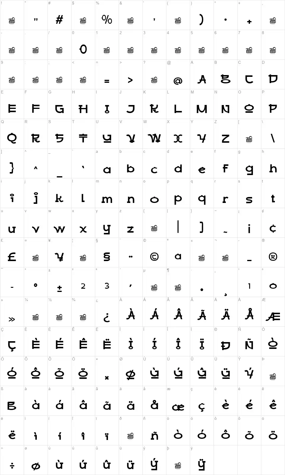 Raboanfont character map
