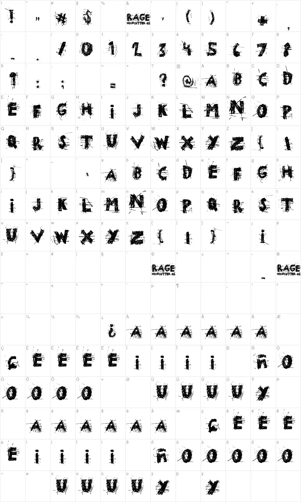 Ragefont character map