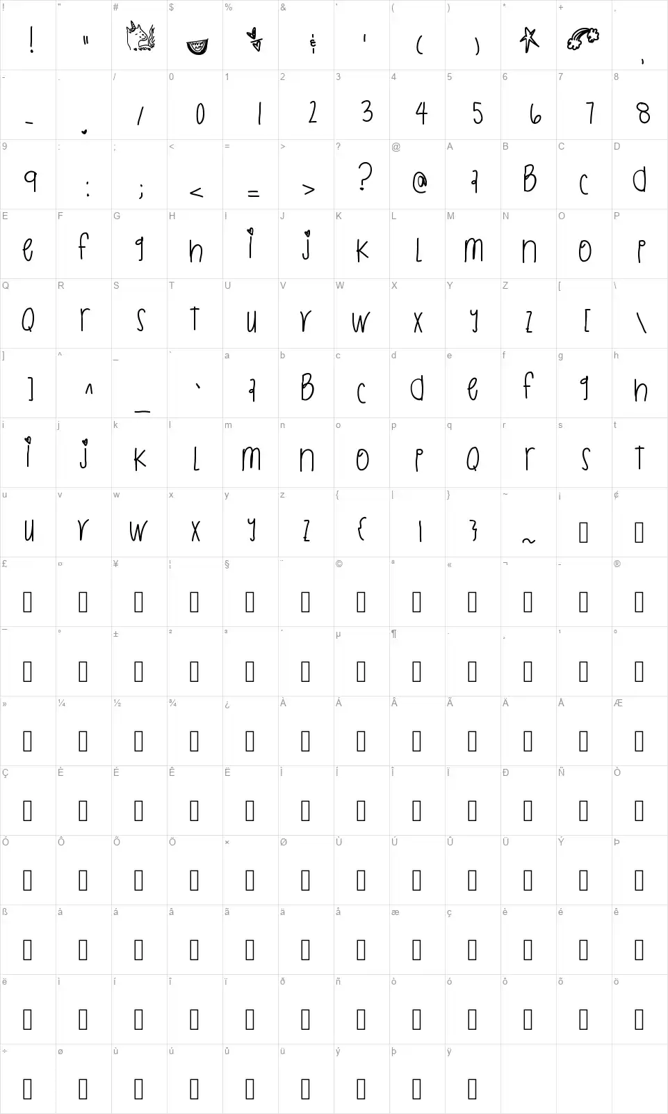Rainbow Dashhhfont character map