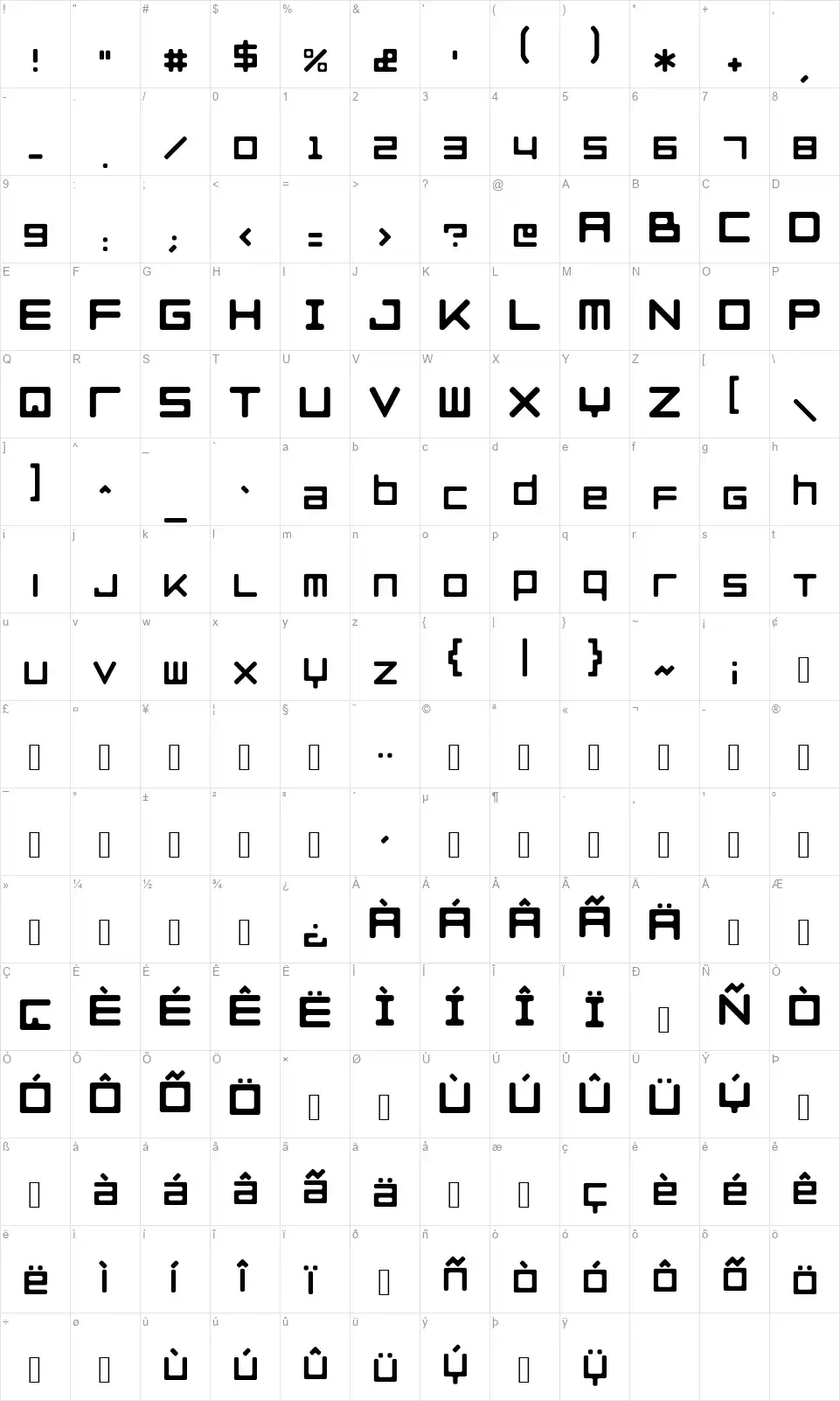 Razer Blackwidowfont character map