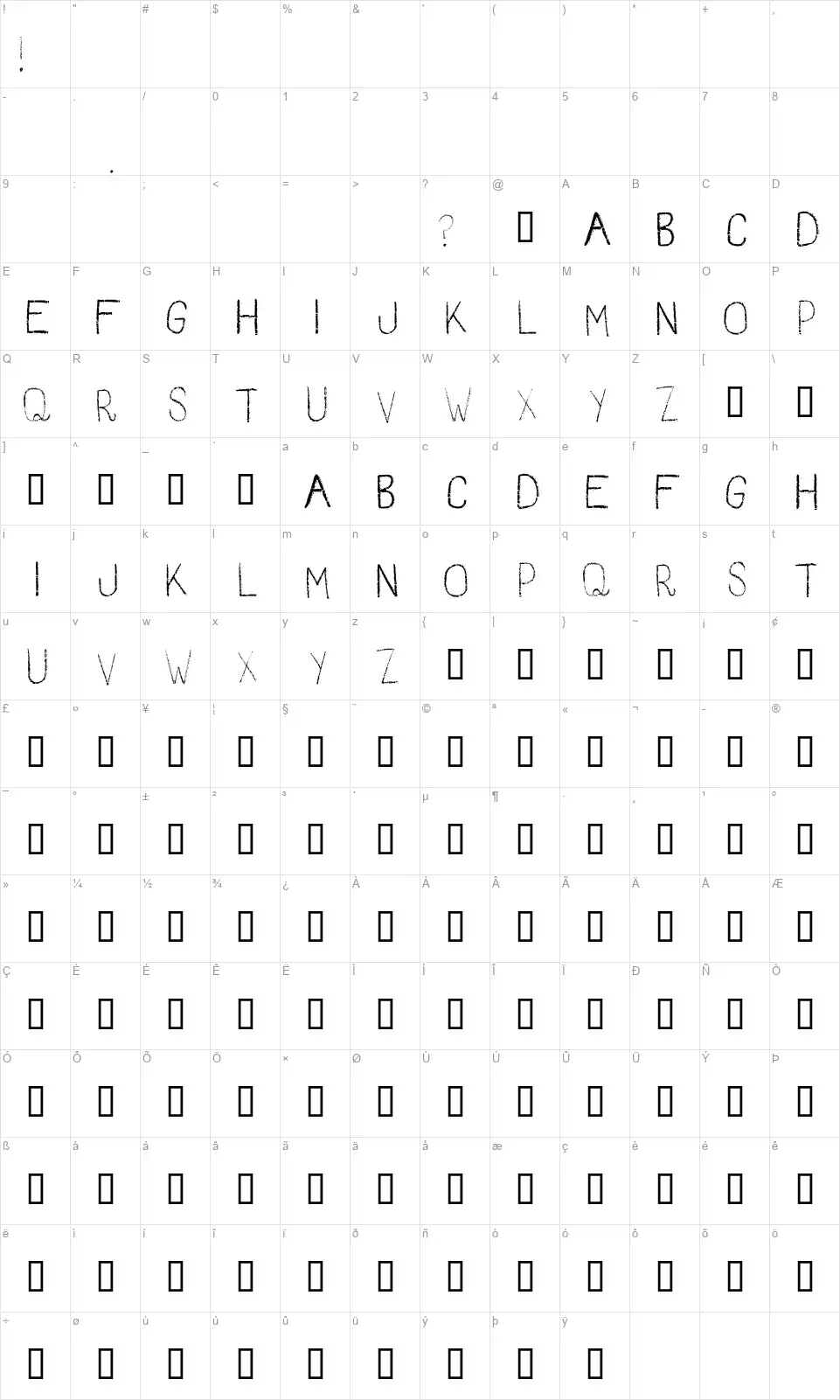 Red Fishfont character map