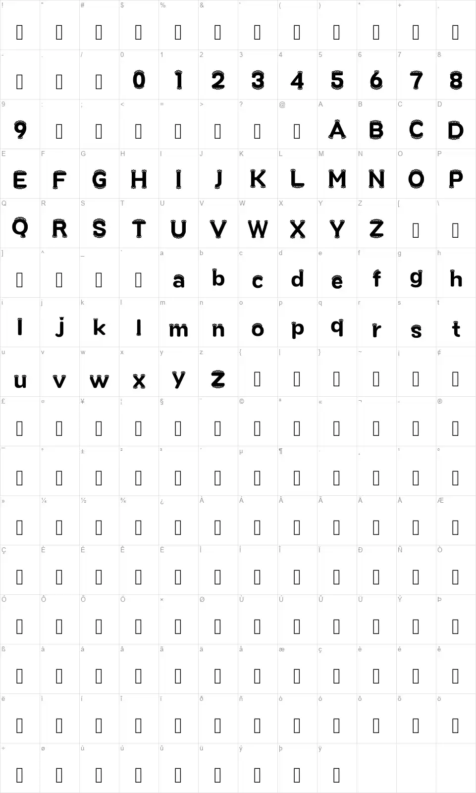 Reenginang Mapa de caracteres Reenginangfont character map