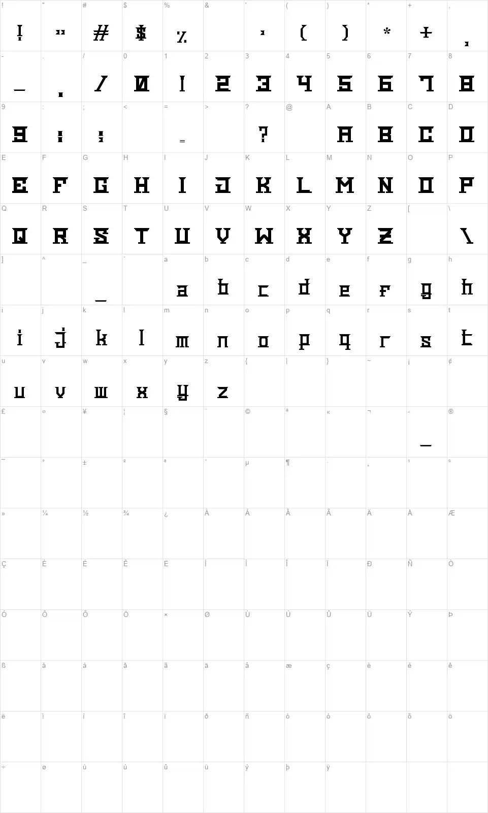 Reichi Goes to Greecefont character map