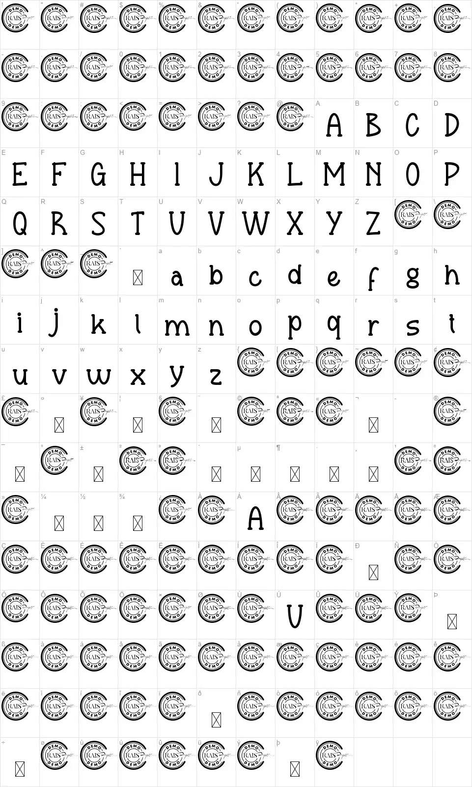 Riberiofont character map