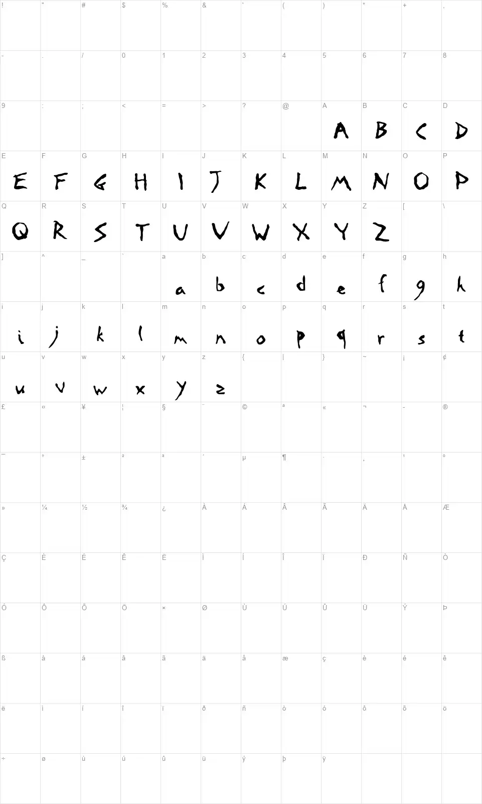 Road Crossedfont character map
