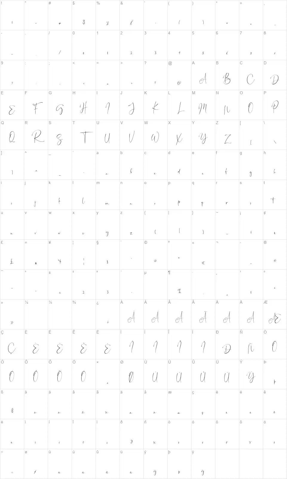 Road Sunshinefont character map