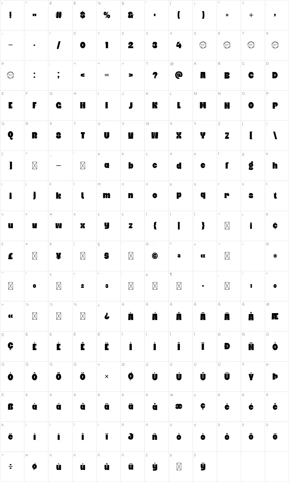Robold Mapa de caracteres Roboldfont character map