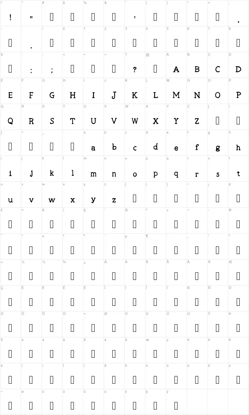 Robs Typewriterfont character map