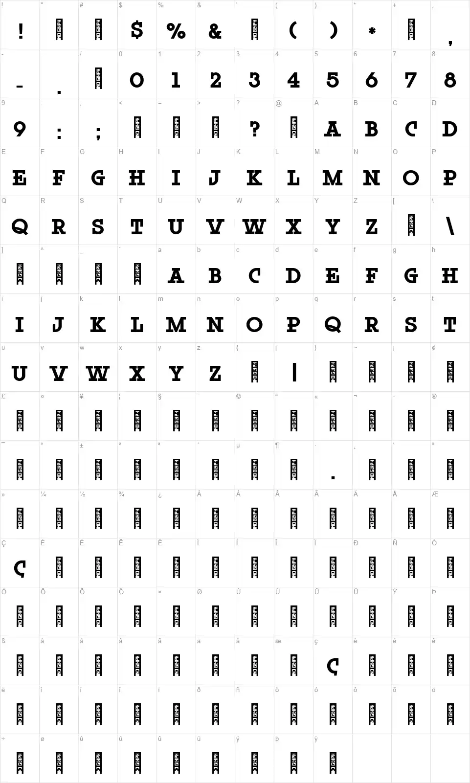 Rock Titlingfont character map