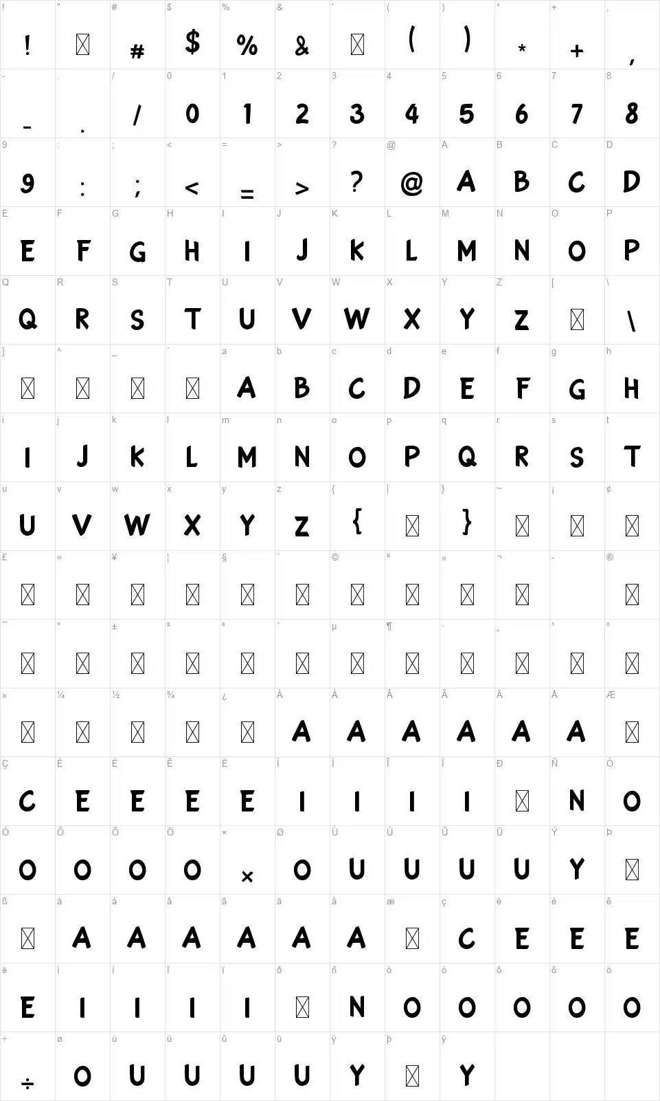 Rockbubblefont character map