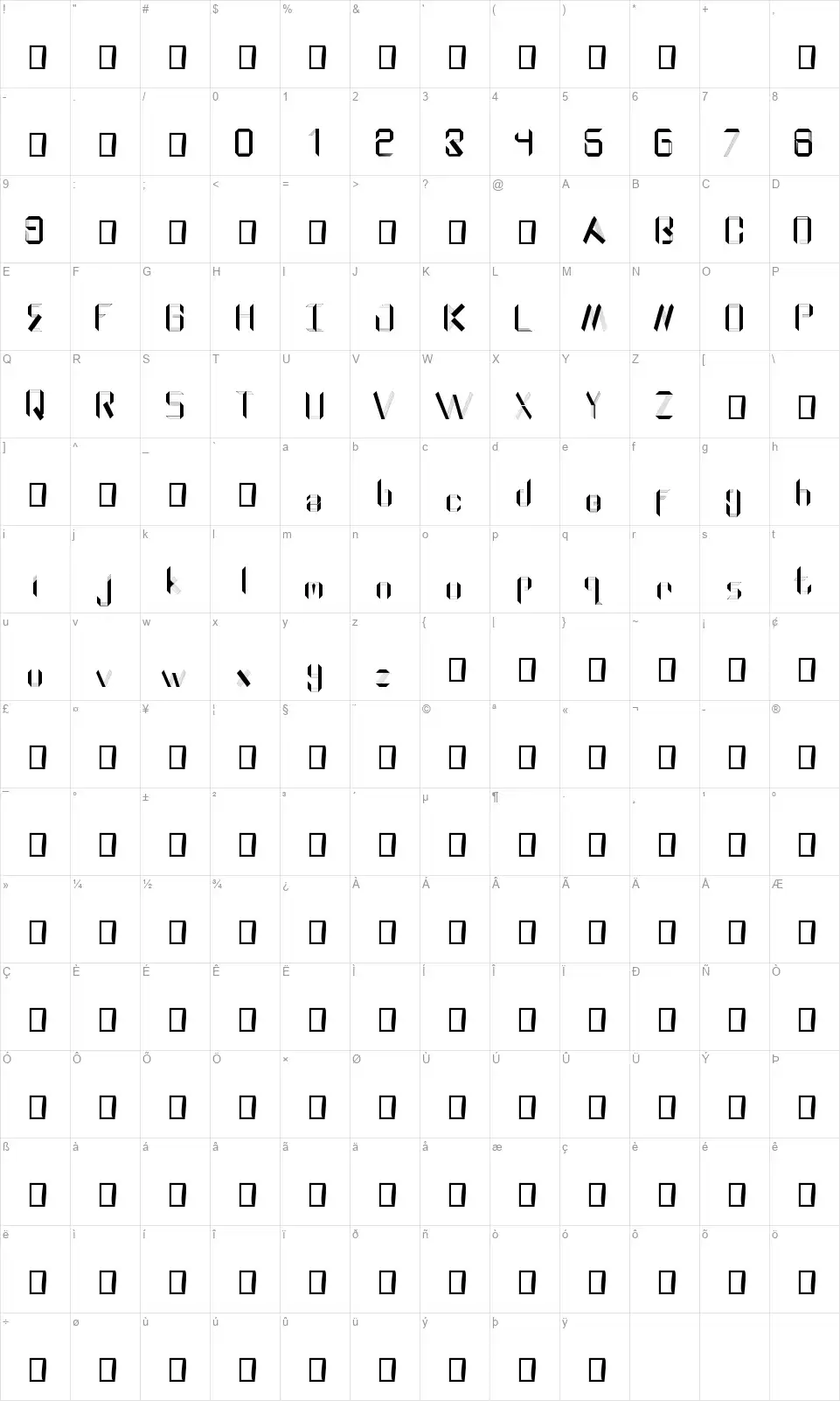 Rodriguez GeometricPaperfont character map