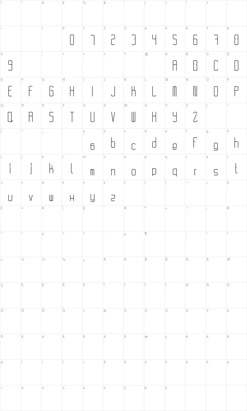 RvD Code 28font character map