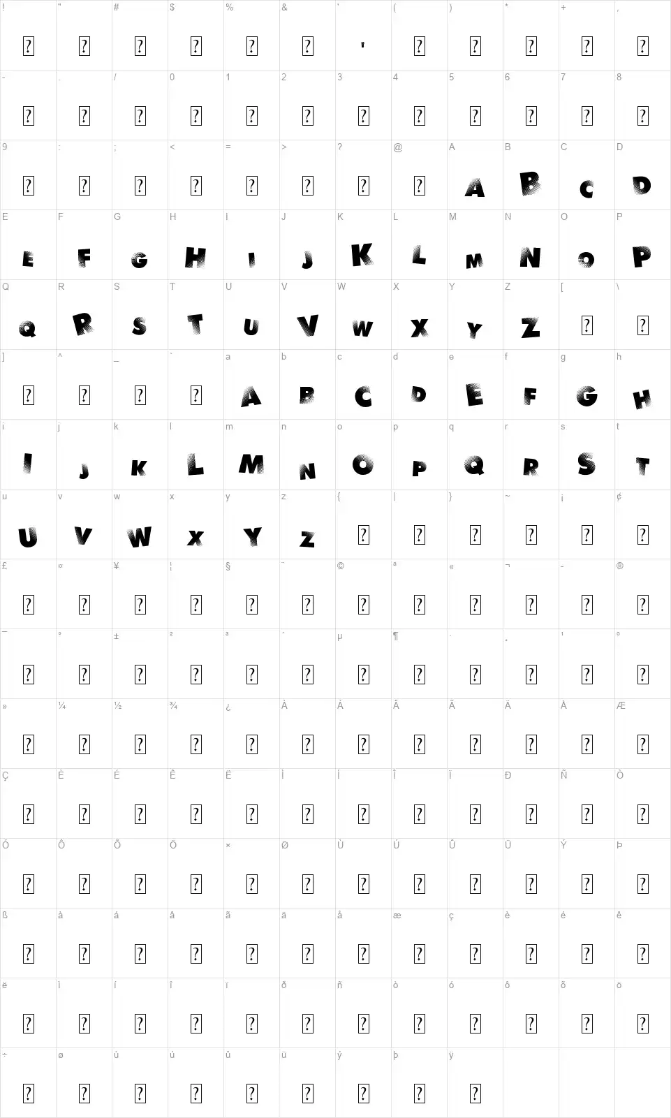 Rythm N Blacksfont character map
