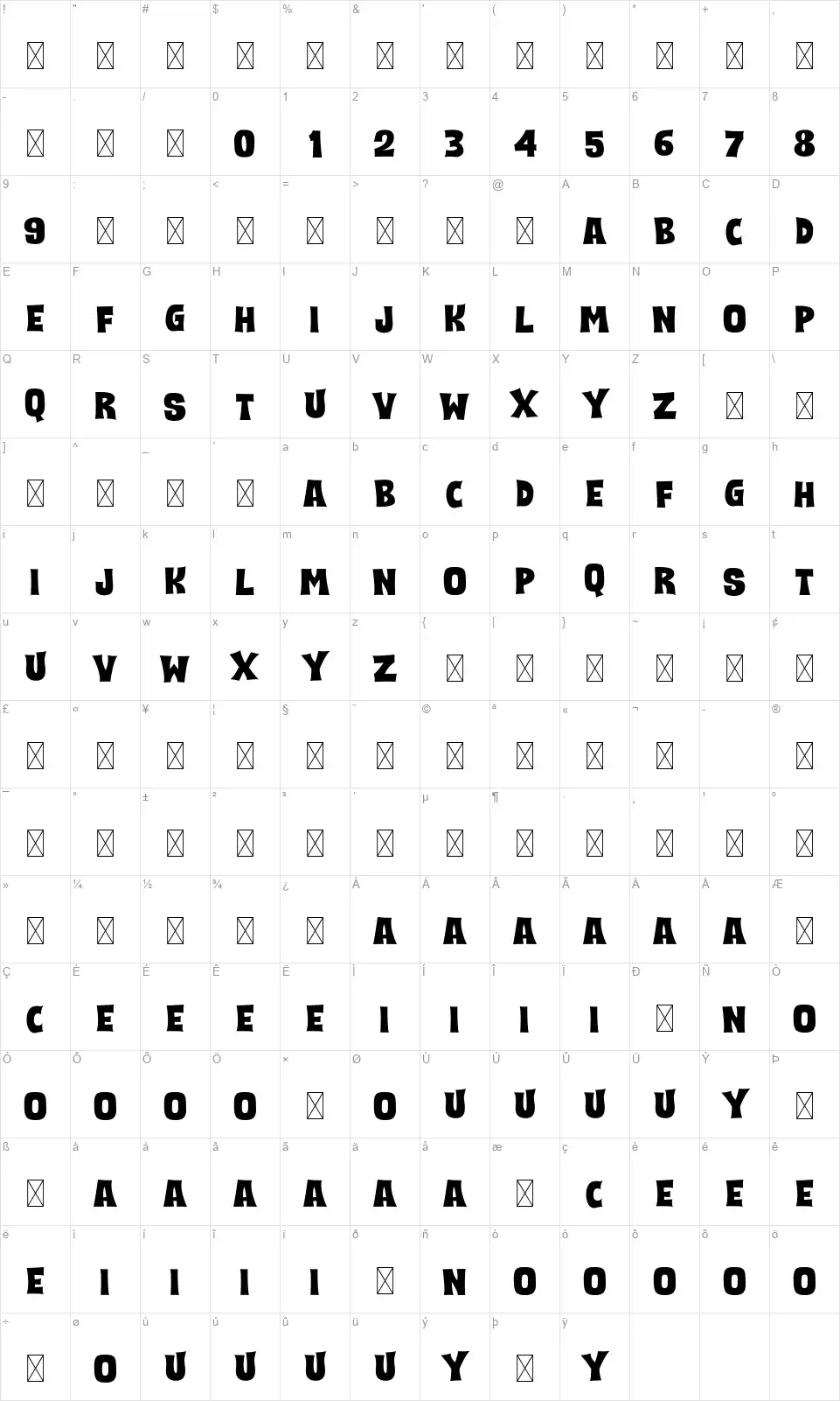 Scary And Spicyfont character map
