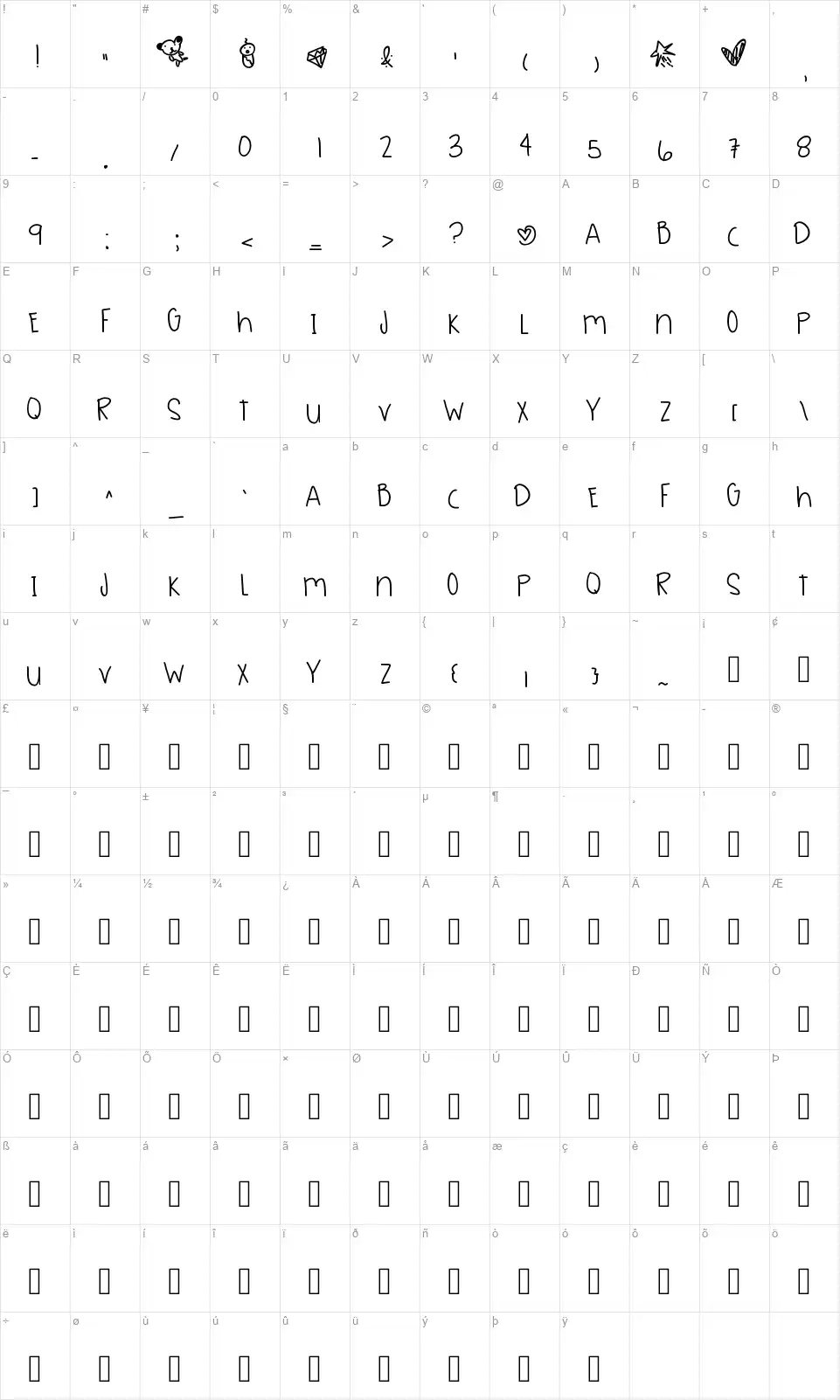 Sea Greenfont character map