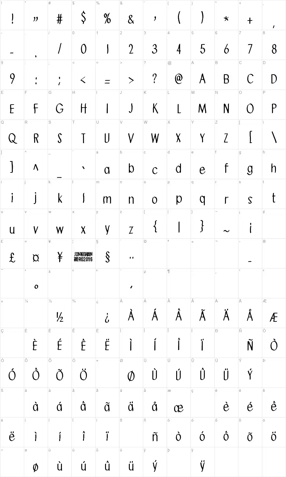Send me a postcardfont character map