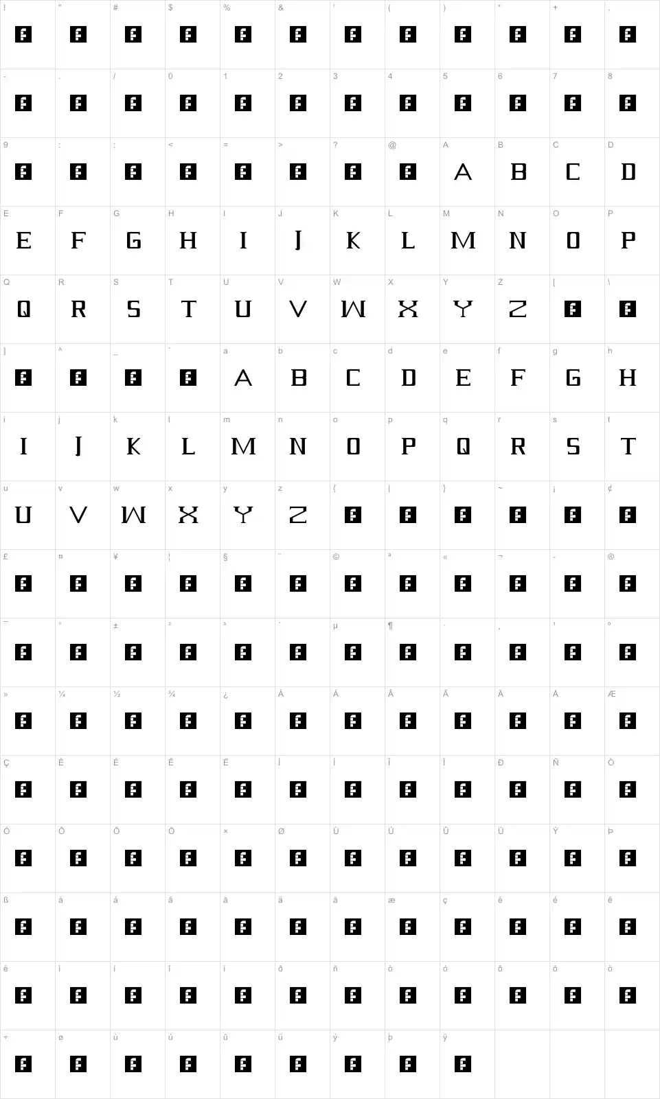 Seriffont character map