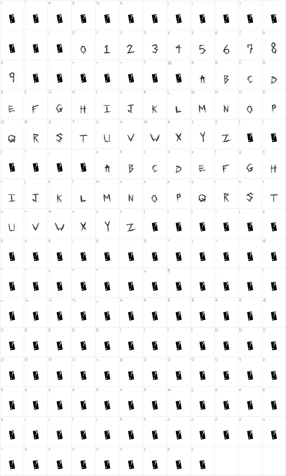 Sewn Tightfont character map