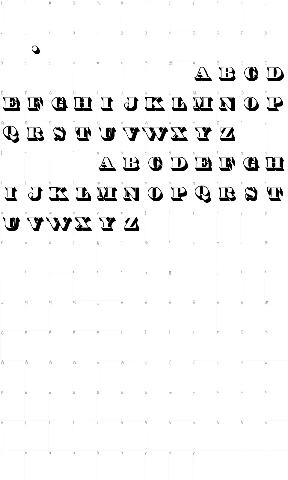 Shadded TFBfont character map