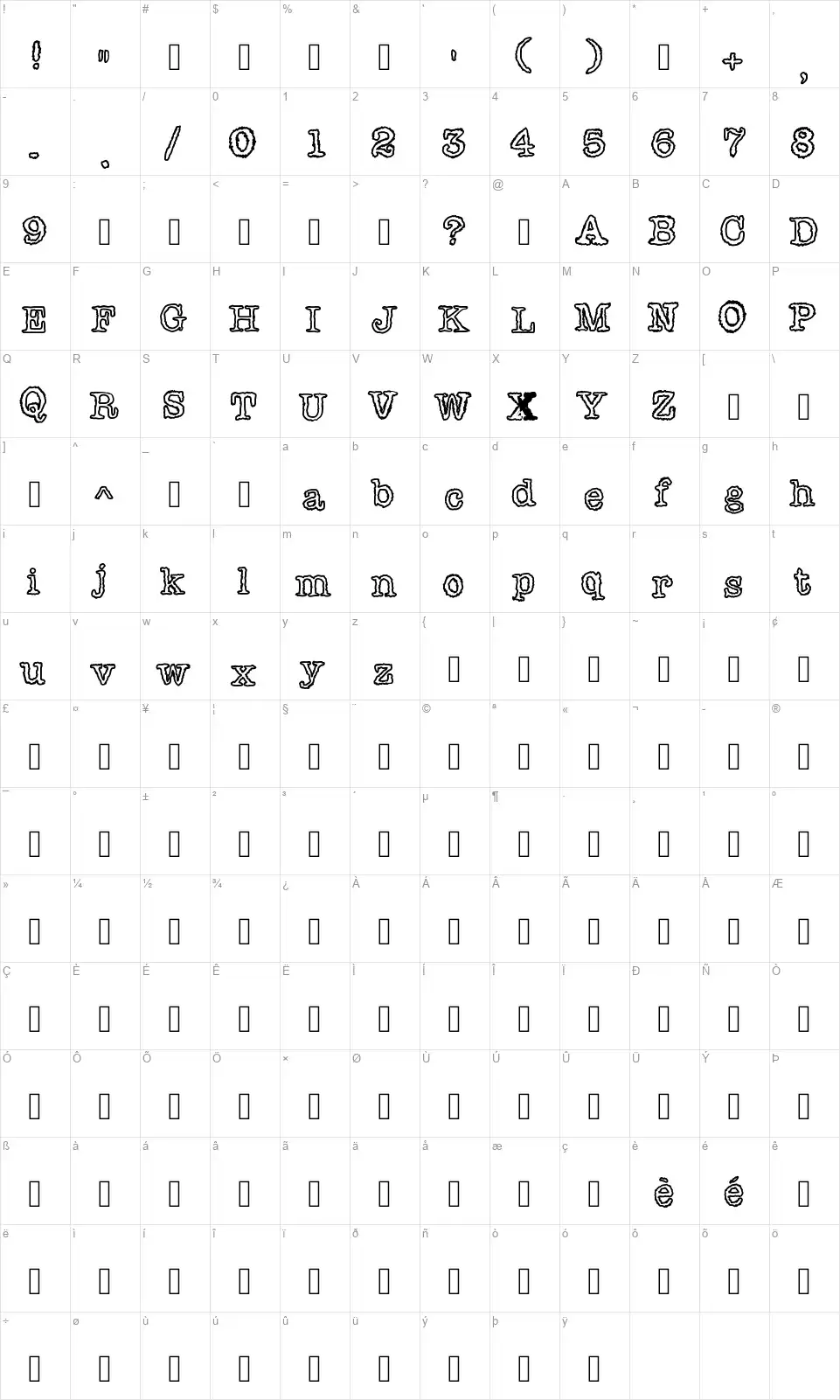 Shiver for youfont character map