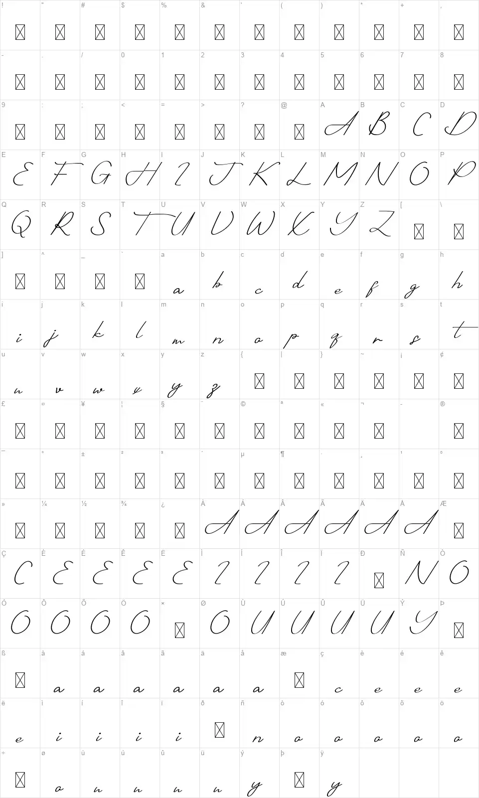 Shotflickfont character map