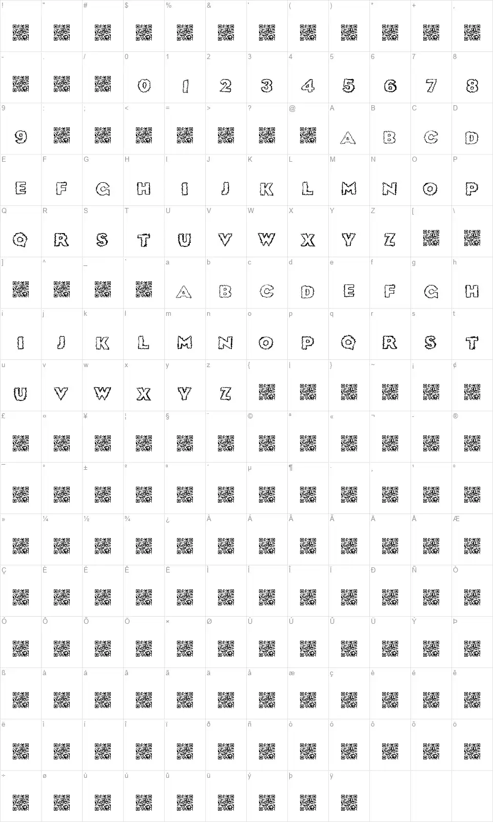 Sick Dreamfont character map