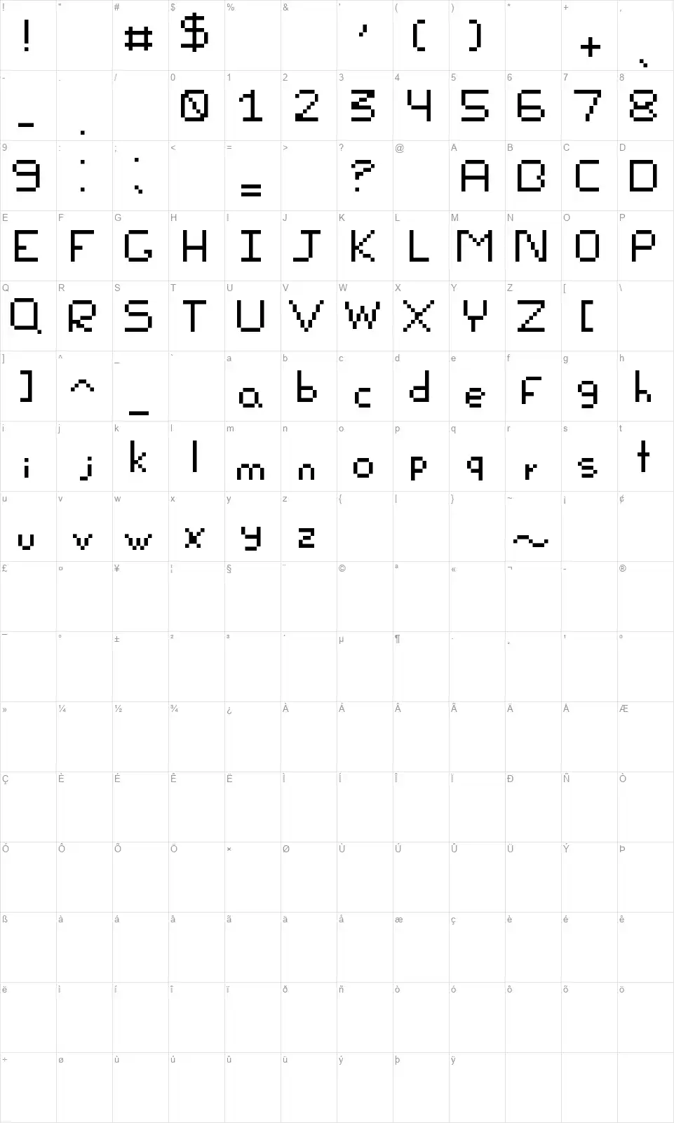 Sieldfont character map