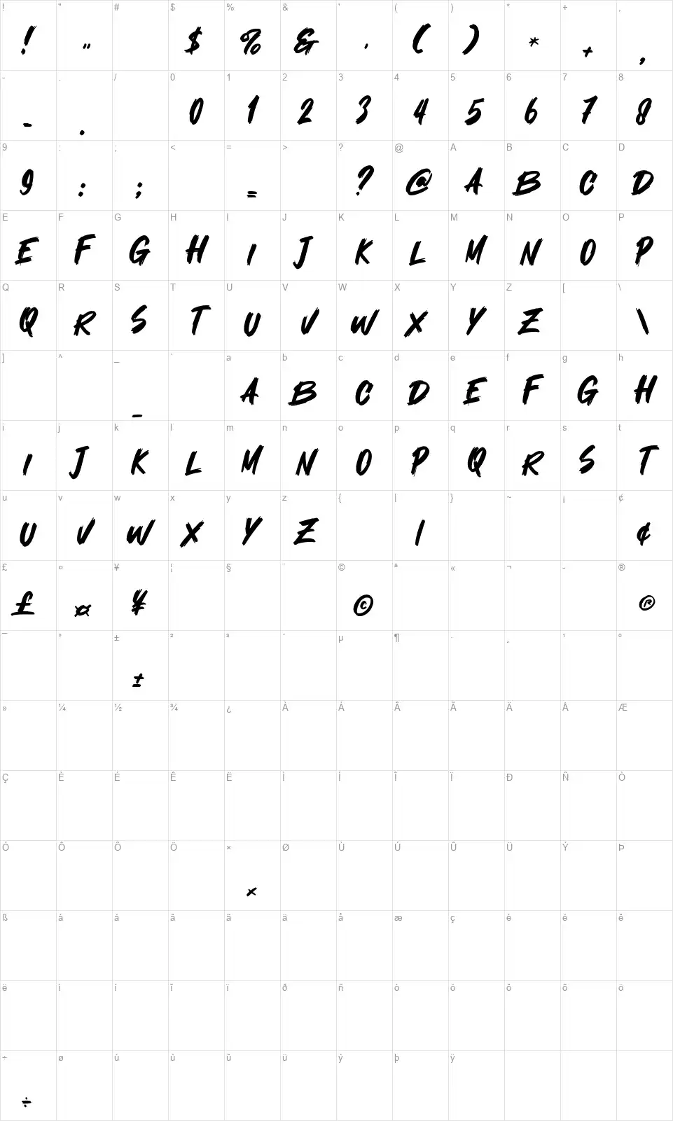 Silent Phobiafont character map