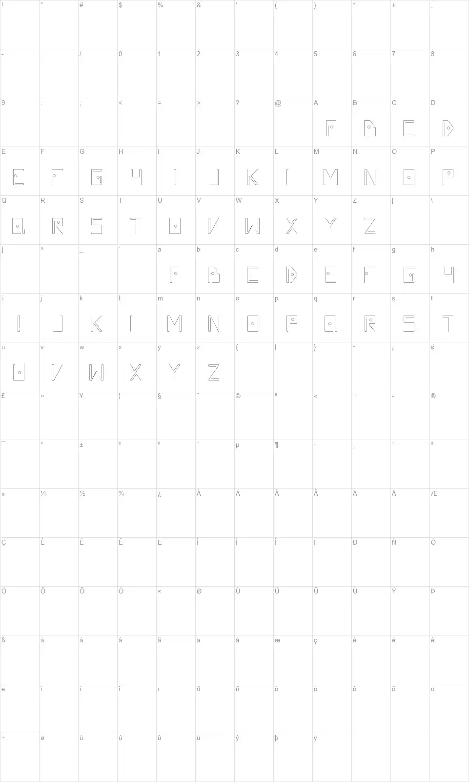 Silventfont character map