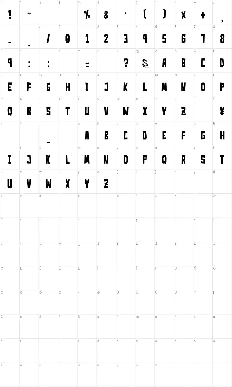 Simple Slum Gfont character map