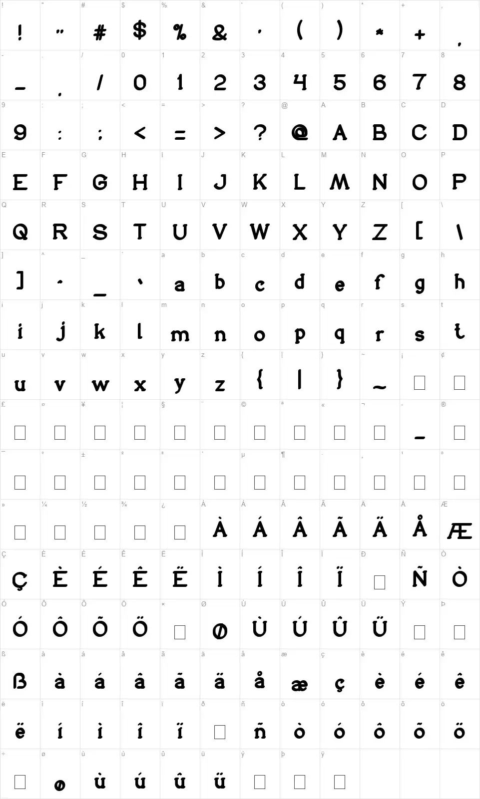 Sincere Heartfont character map