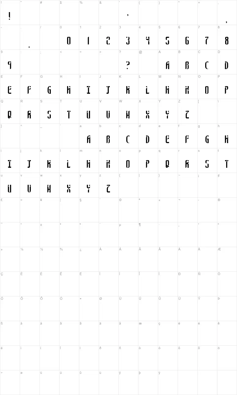 Sixth Sensefont character map
