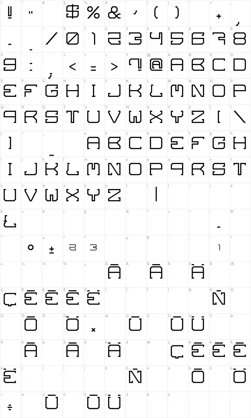 Skovfont character map