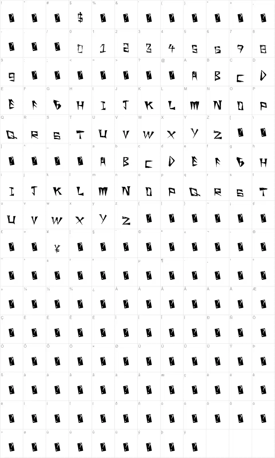 Slight Rockingfont character map