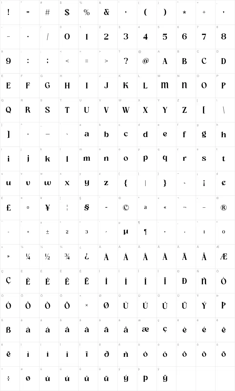 Slow Bar Storiesfont character map