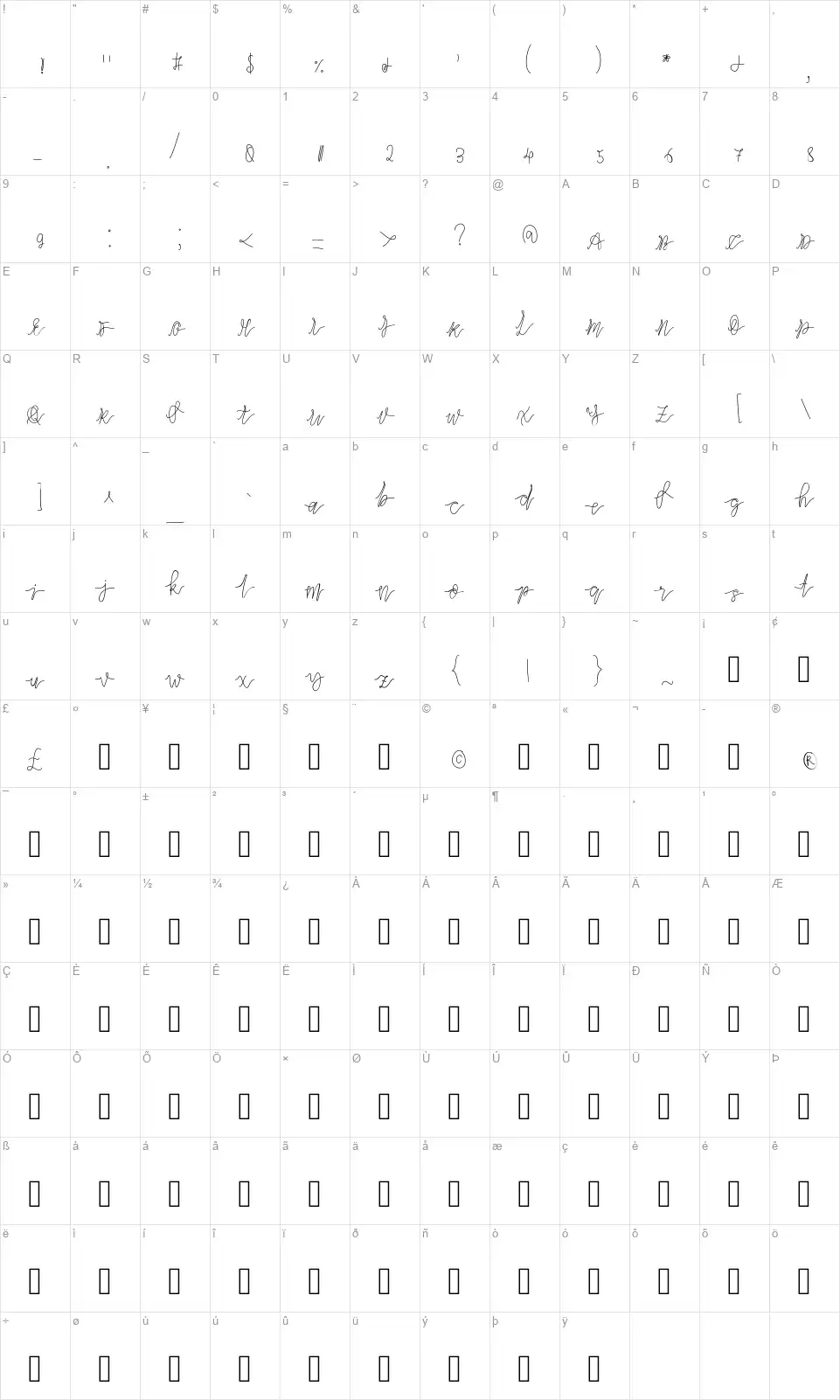 Slow Dancefont character map