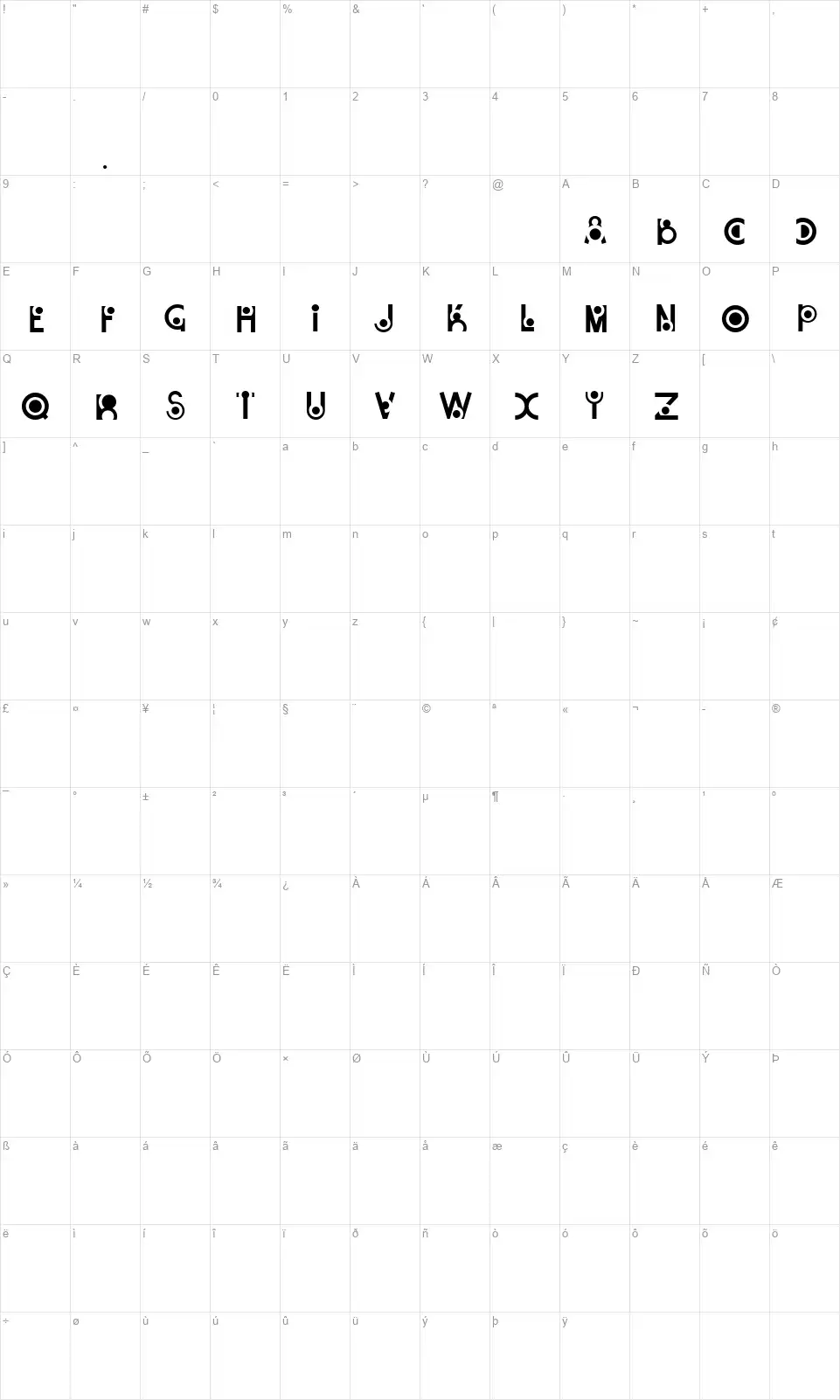 Snailfont character map