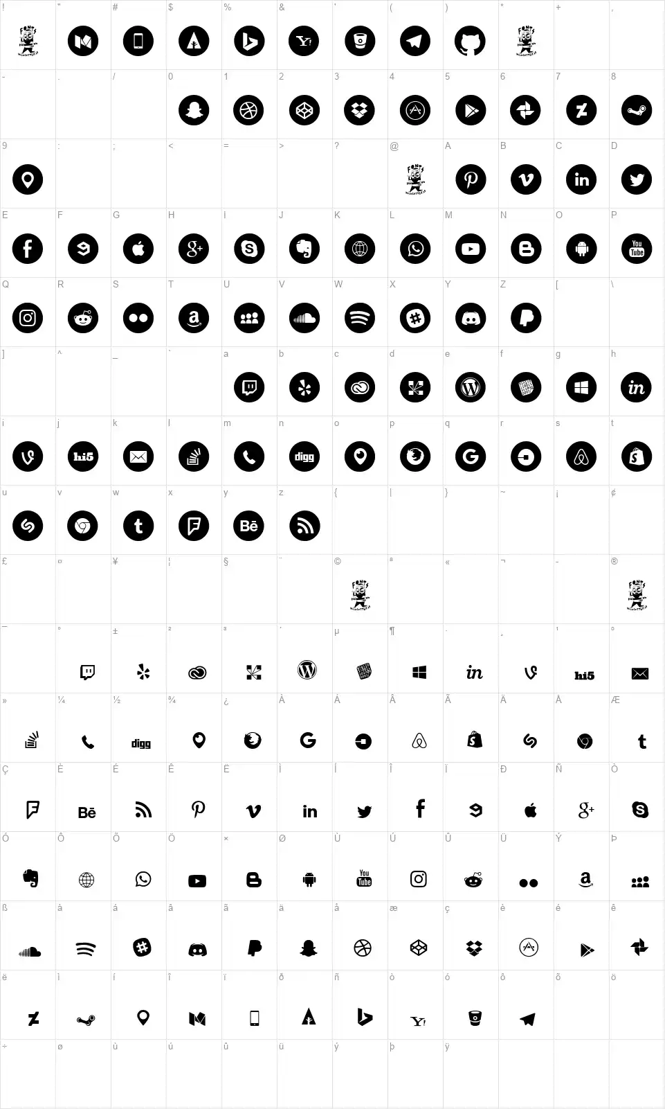 Social Media Circledfont character map