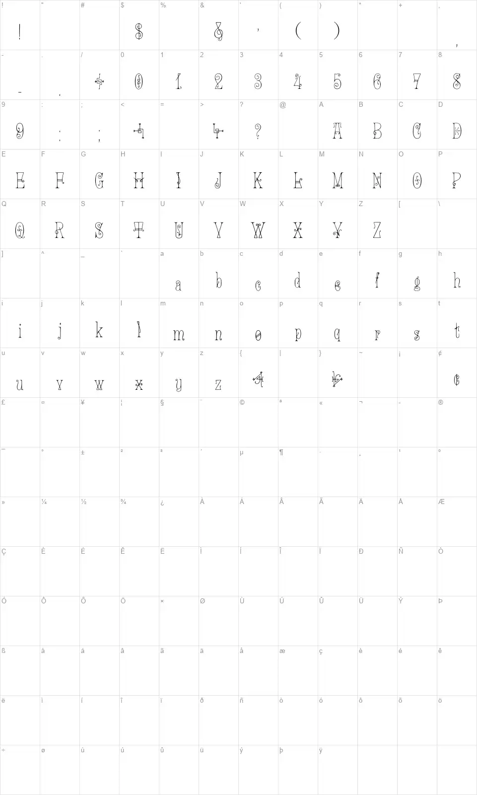 Solo's Heather Lightfacefont character map