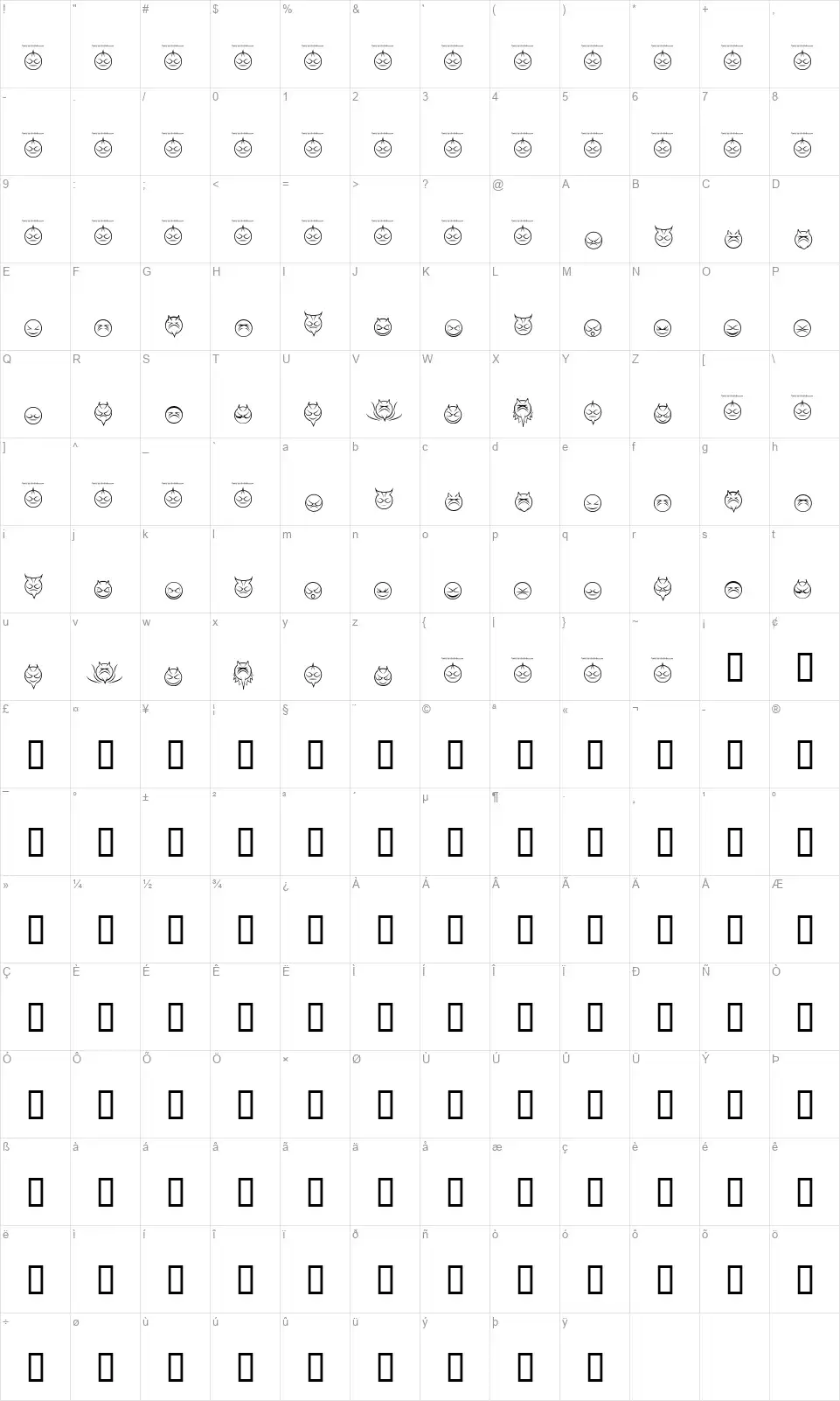 Some Devil Facesfont character map