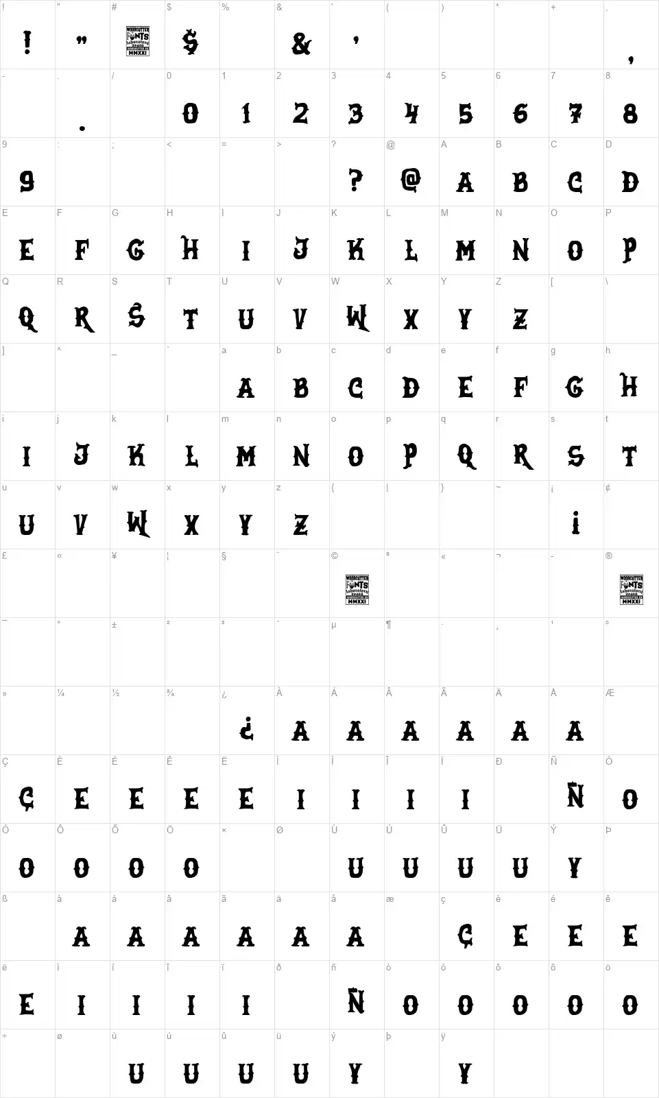 Sons of Pain M.C.font character map