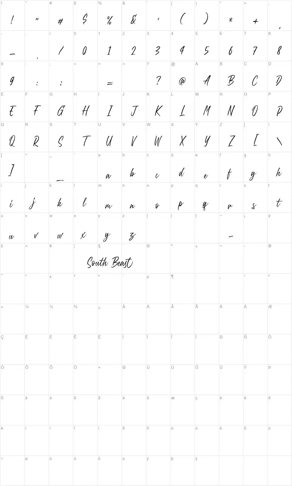 South Beastfont character map