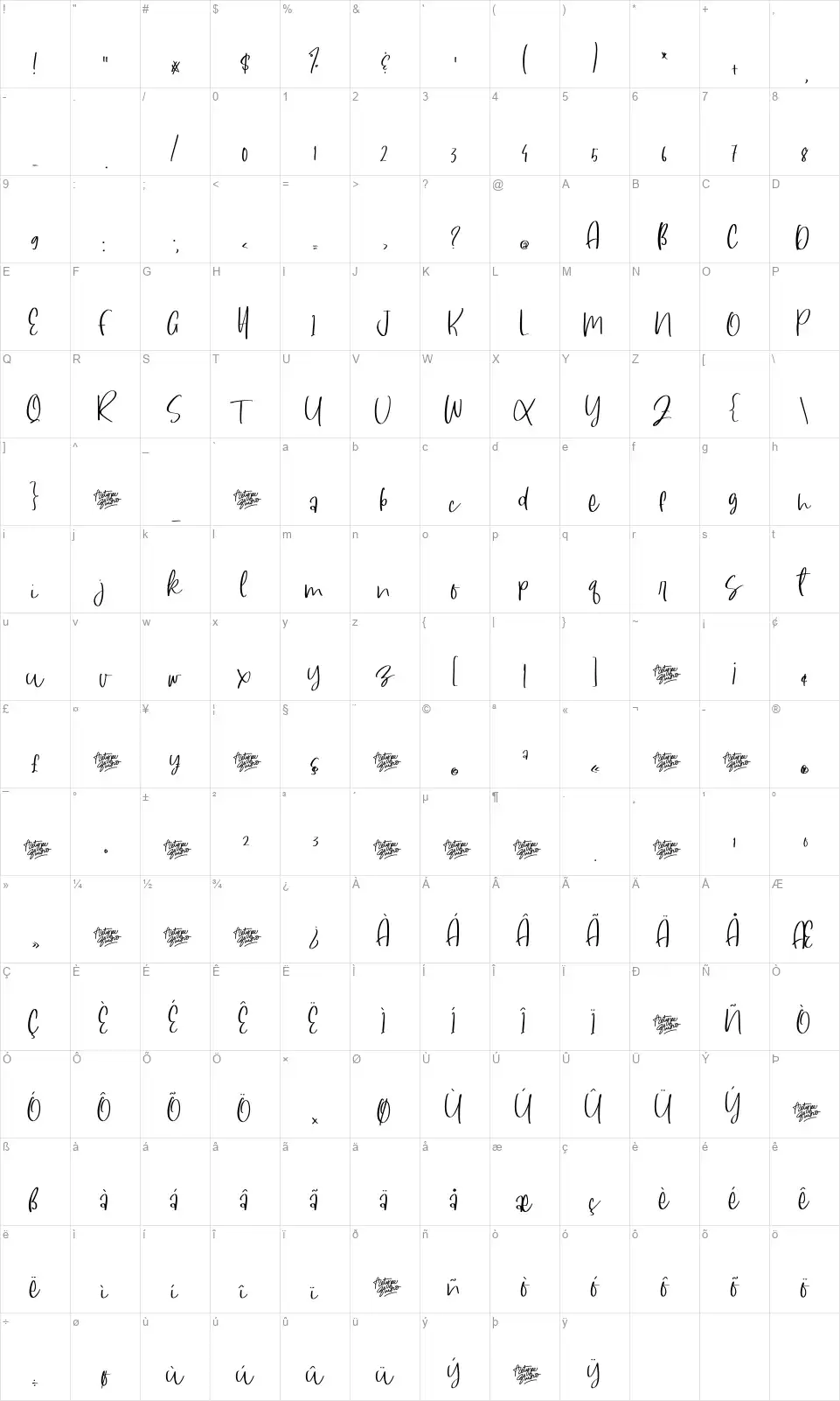 South Dreamersfont character map