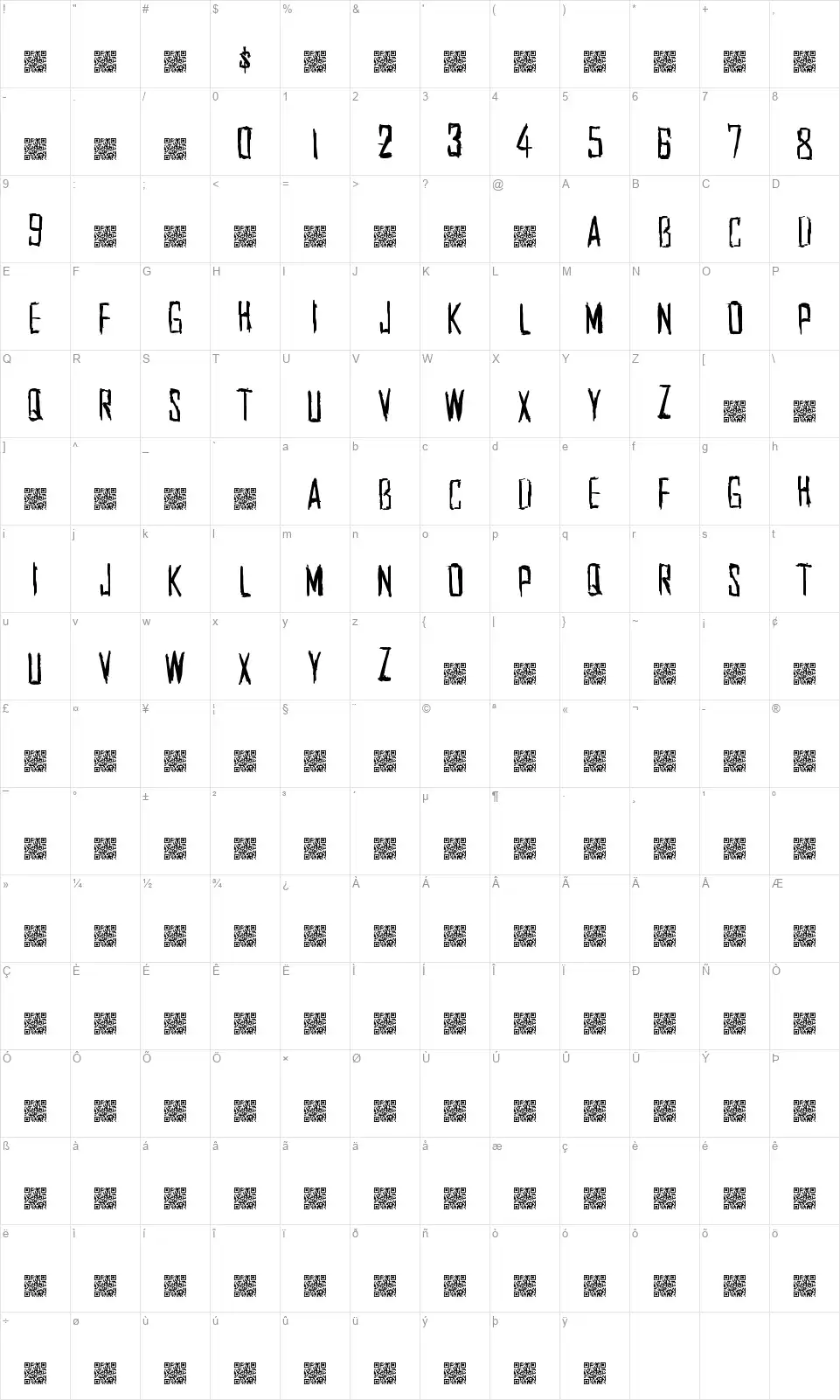 South Westfont character map
