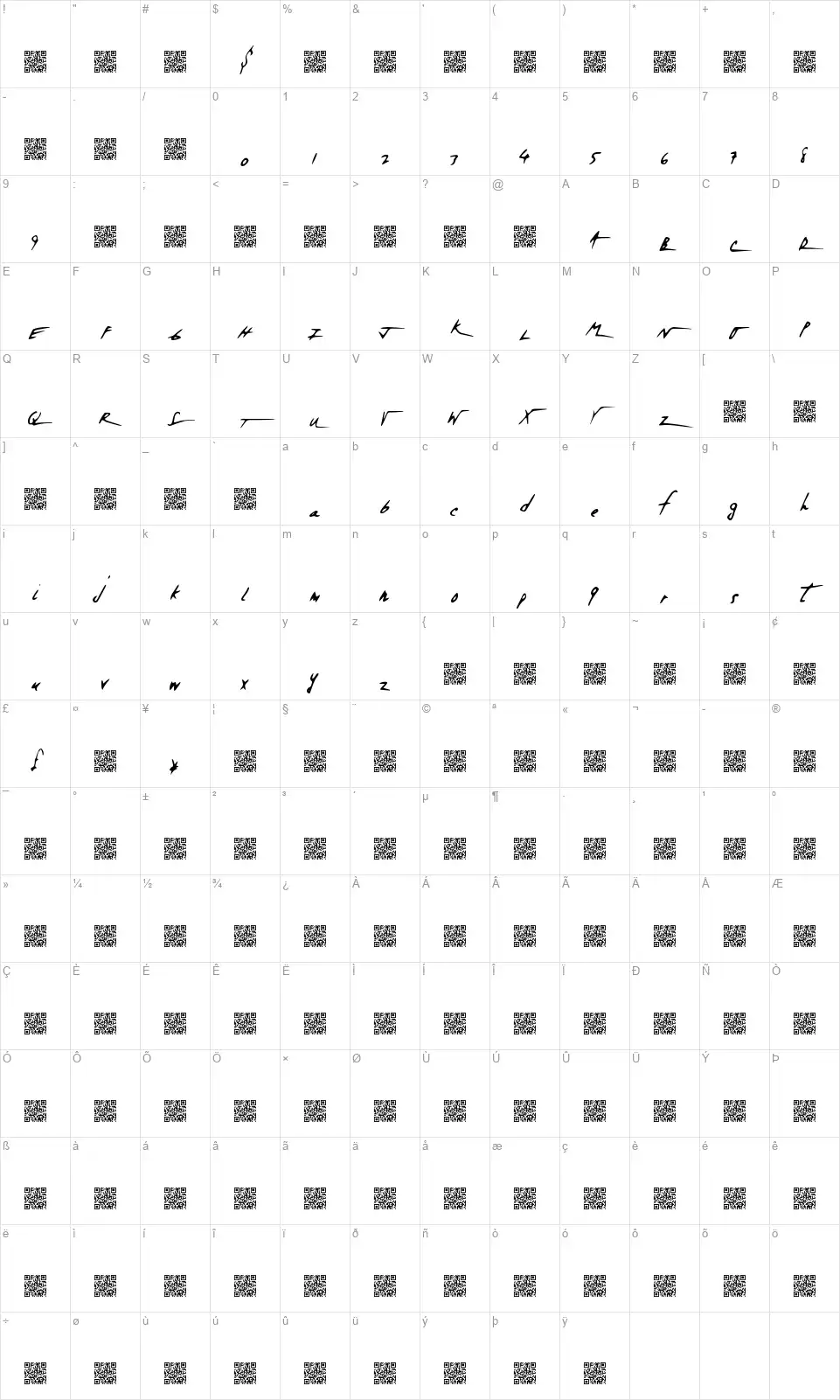 Space Zombiefont character map