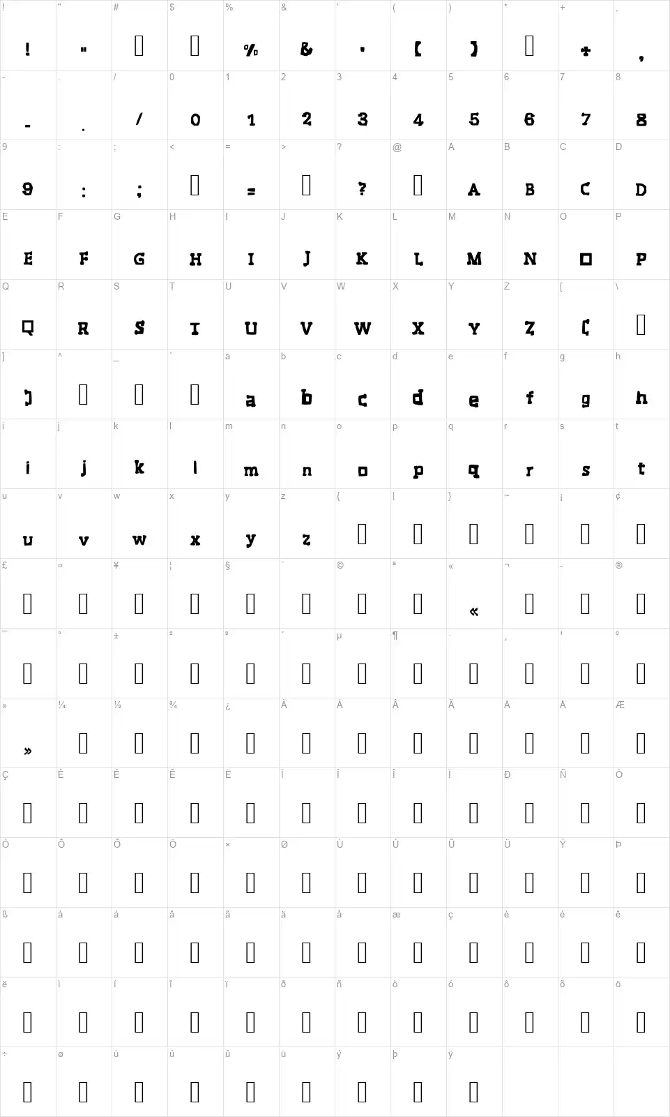 Sponhoh Squarefont character map