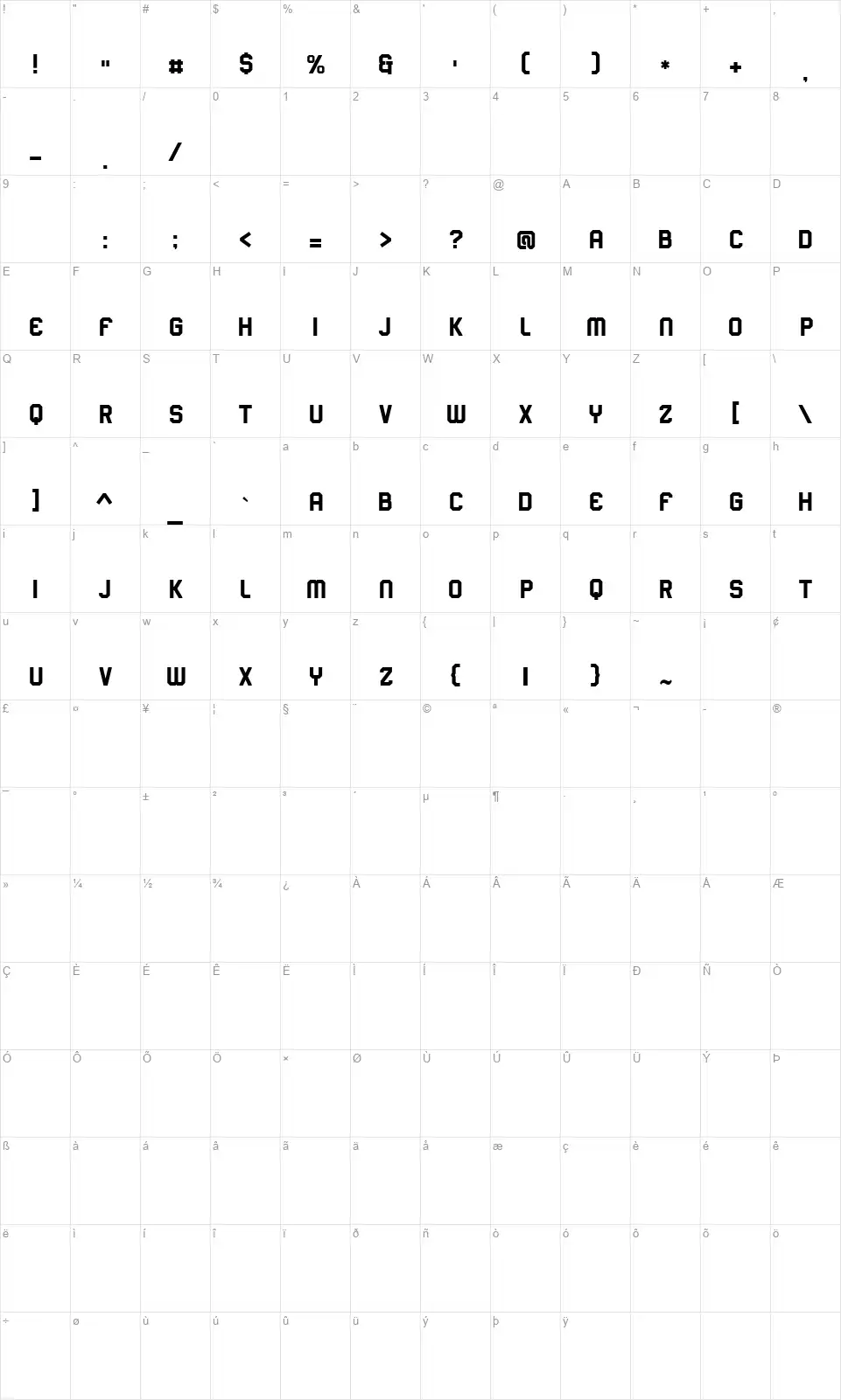 Sporterfont character map