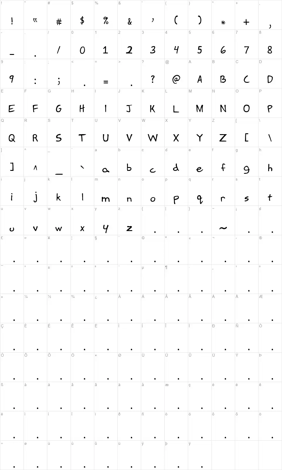 Springfield Cartoonfont character map