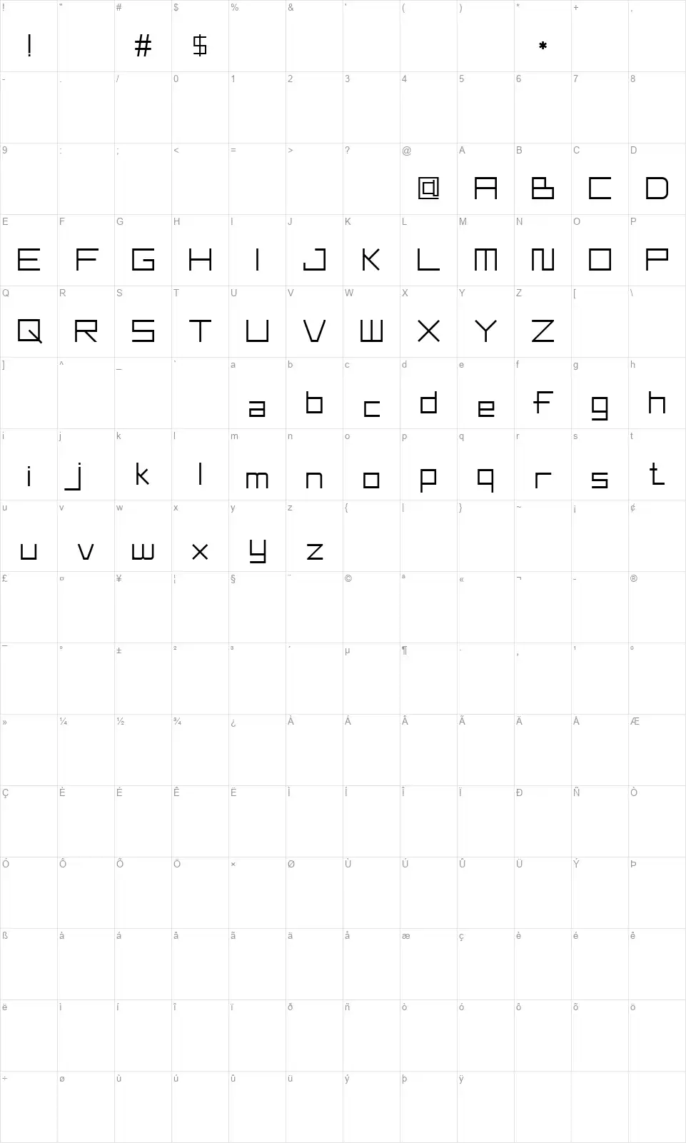 Square Spacefont character map