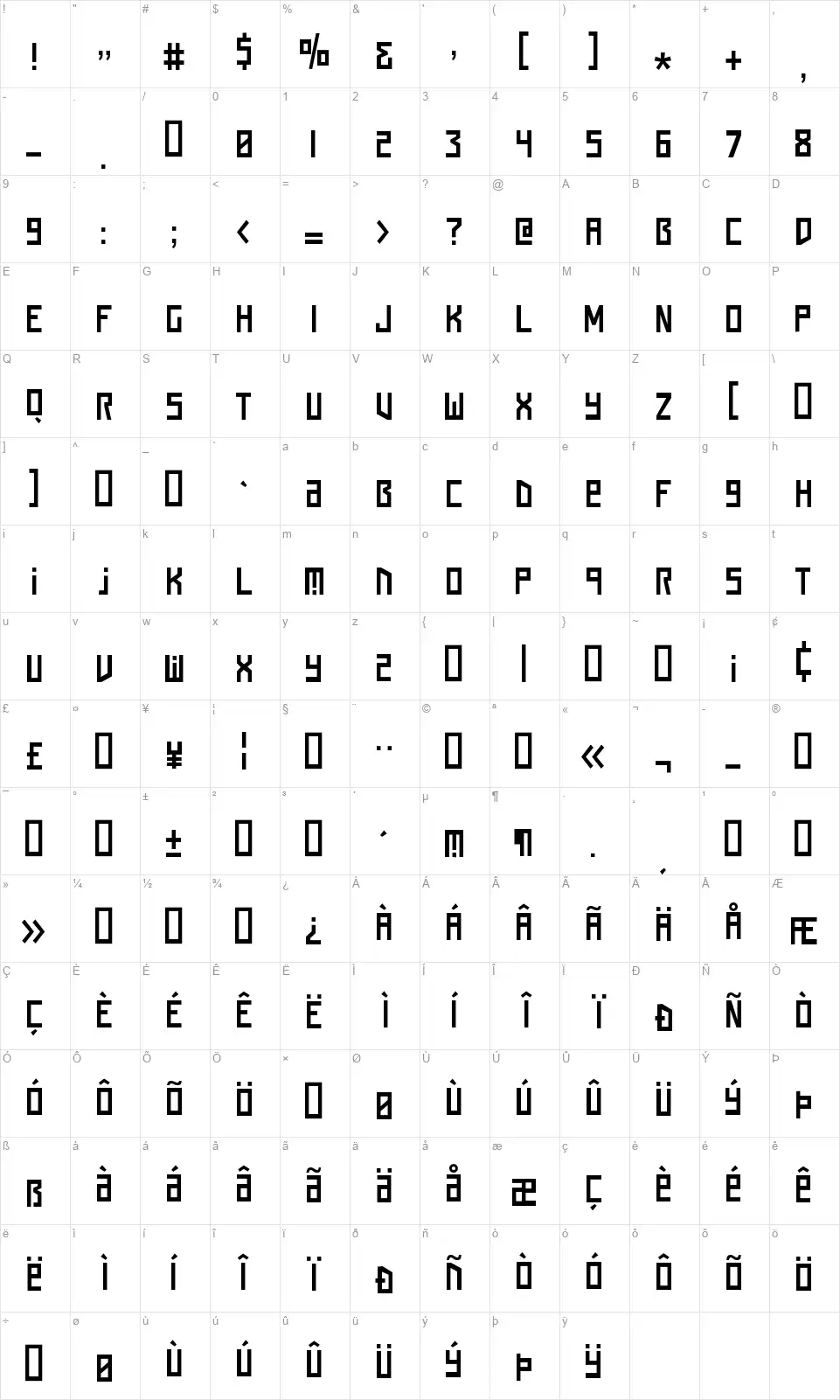 Squaren Daren NCfont character map